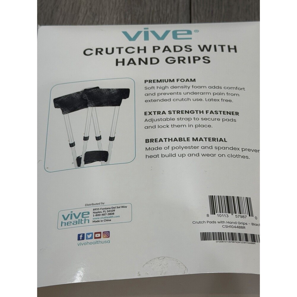 Vive Crutch Pads with Hand Grips Black Brushed Complete Set CSH1044BBR